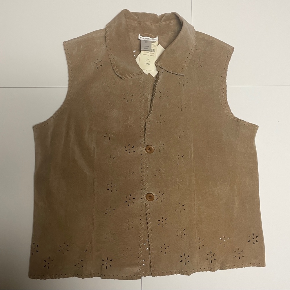 Coldwater Creek Suede Leather Vest L Beige Retro Large Western
Embossed Boho NWT